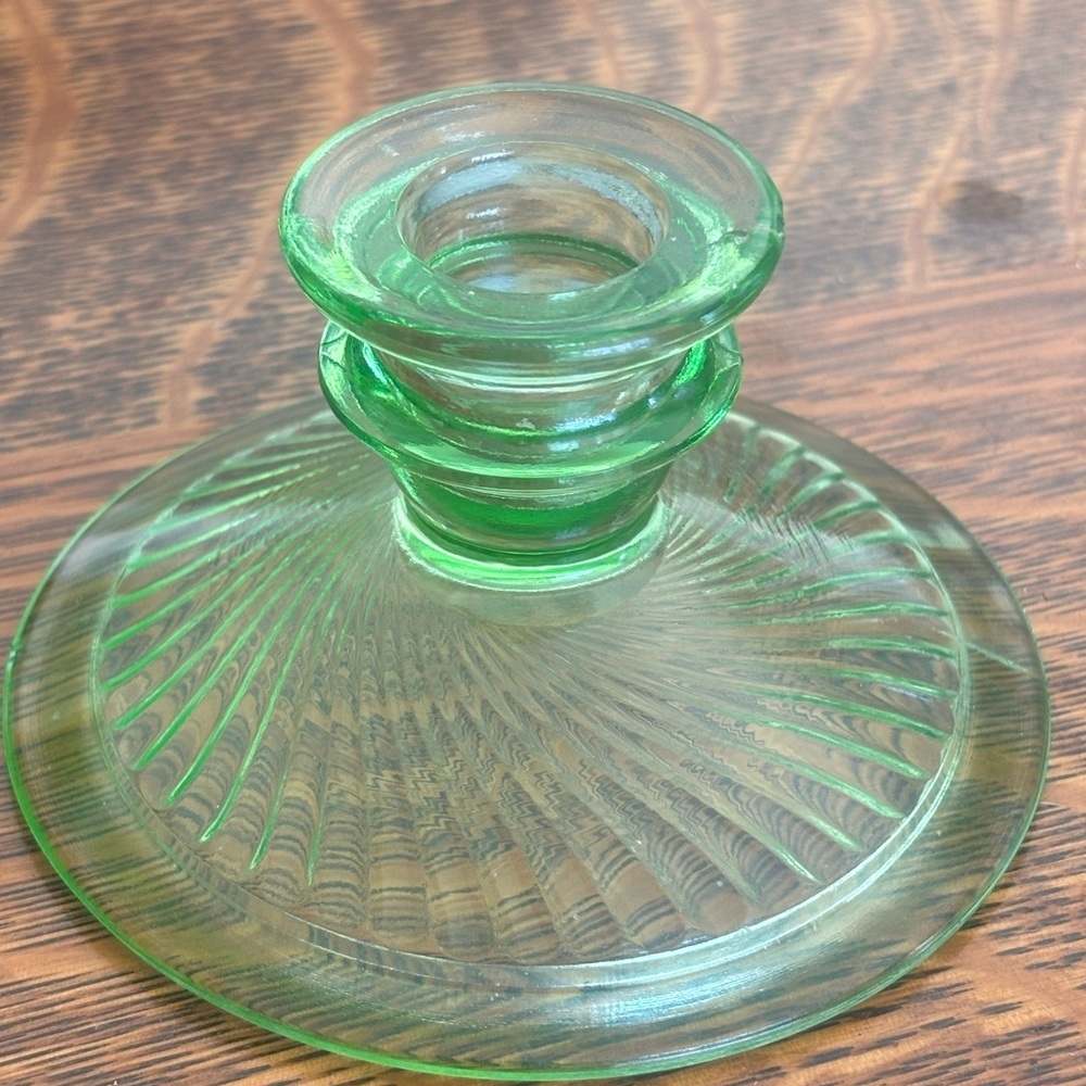 Green depression/uranium glass candle holder